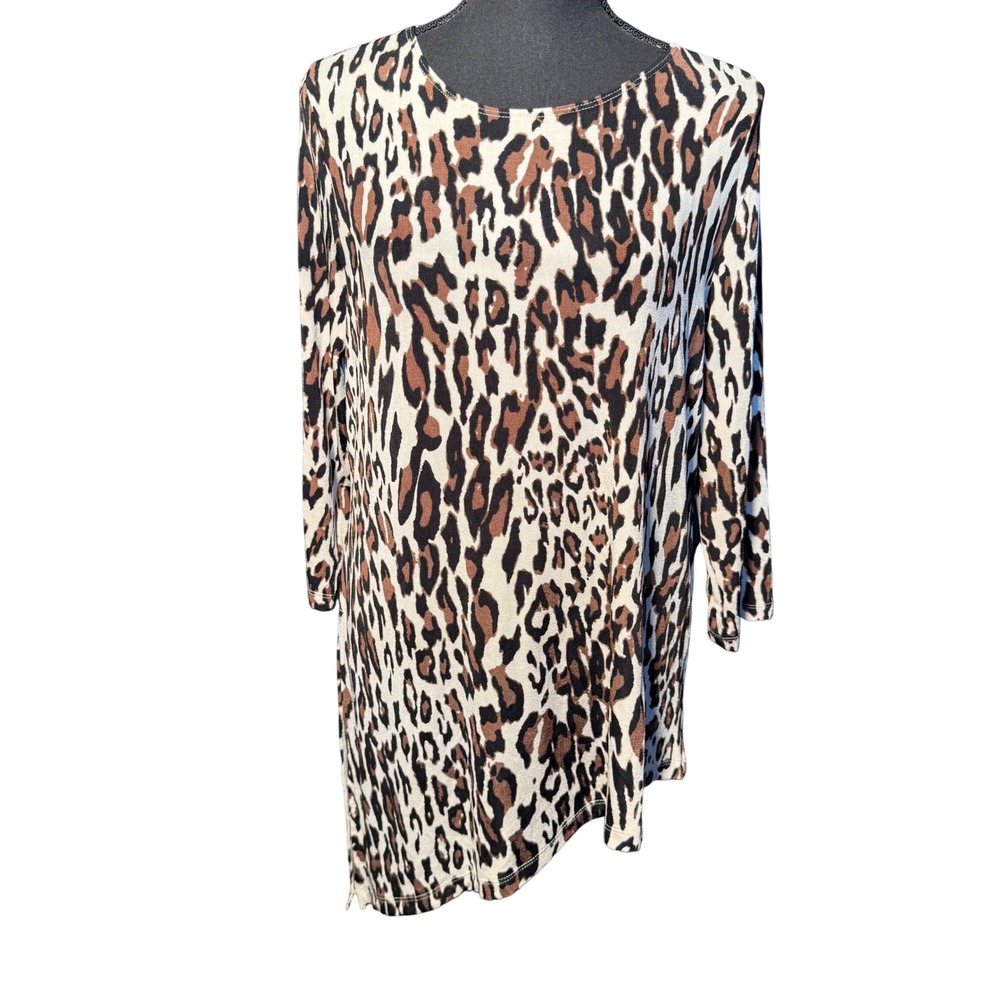 Travelers by Chico's Leopard Print Asymmetric Tunic Top Size 1 M